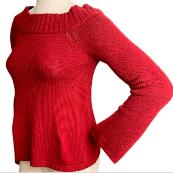 Ann Taylor Loft Boat Neck Long Flare Sleeve Sweater S Red #59L - Picture 3 of 7
